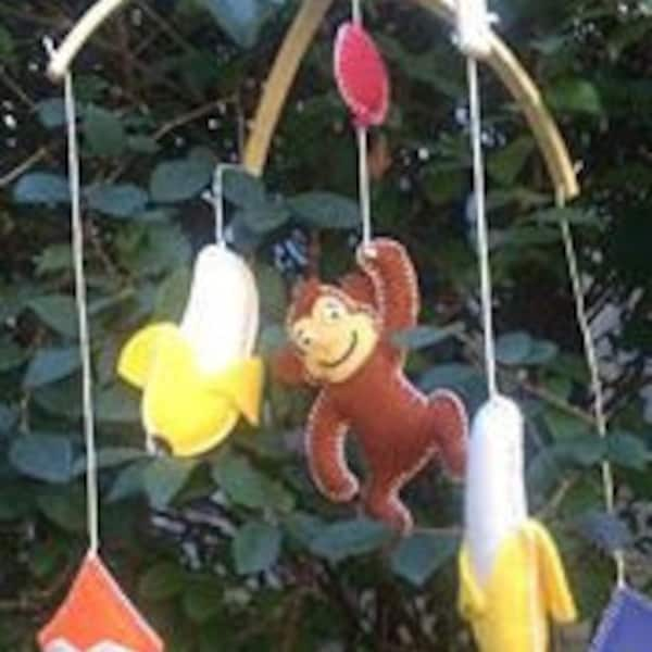 Curious George nursery, Curious George baby mobile, jungle nursery, safari mobile, rain forest mobile, circus mobile, circus, monkey, kites