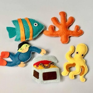 baby mobile, ocean mobile, sea creatures, treasure chest, diver, starfish, sea horse,  beluga, dolphin, Dora, submarine, clown fish, whale