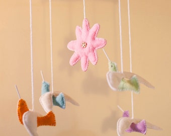 Hummingbird Baby Mobile, Hand Sewn Felt Birds, Nature Nursery