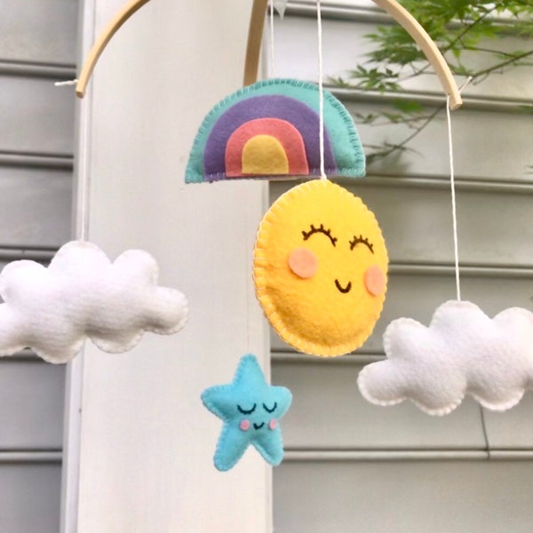 Rainbow crib mobile,You are my Sunshine mobile, angels, unisex baby mobile, unisex nursery, cloud baby mobile, moon, pastels