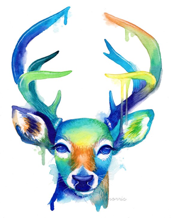 Colorful Deer No 2 Abstract Animal Watercolor Wall Art Etsy