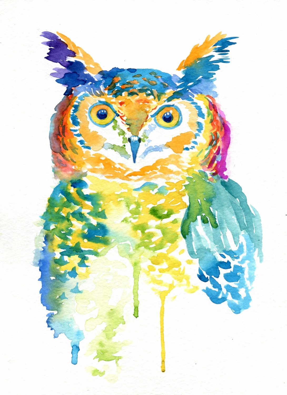 Colorful Owl Art Print Watercolor Gifts Rainbow Etsy