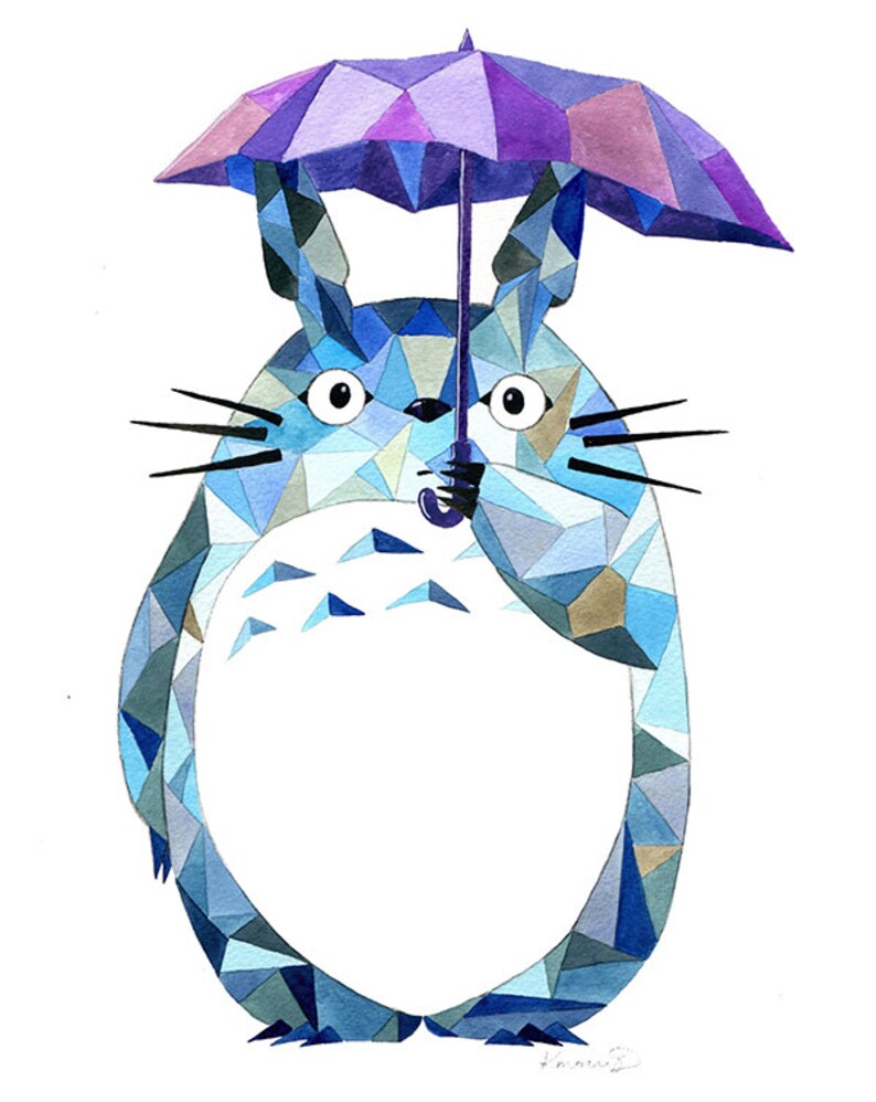 geometric totoro print blue studio ghibli my neighbor etsy