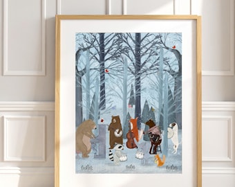 little nature symphony. Nursery prints, Woodland Animals music decor, Kids wall art print.