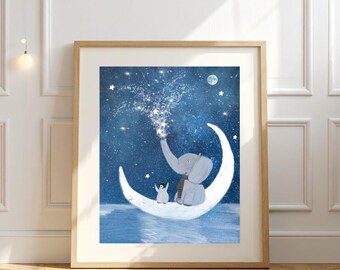 Shooting Stars Nursery Print, Whimsical nautical Storybook Theme, Kids Wall art