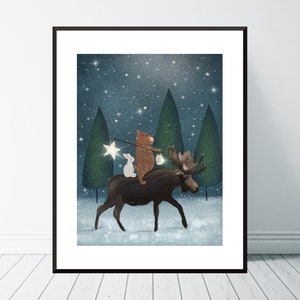 The Elder Moose. Nursery art, Woodland nursery print, Children's wall art, Woodland theme. Adventure theme, Neutral nursery art, Art print