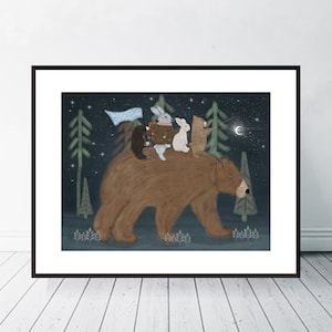 The Moon Bear. Nursery art, Children's wall art, Neutral nursery art, Children's picture, Woodland theme, Adventure theme, Woodland animals.