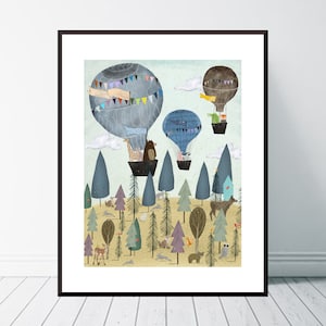 balloon adventure .Woodland Animals Nursery Prints – Kids Room Wall Art Decor