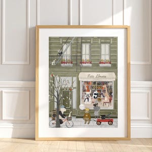 Petite Librairie. Nursery wall art, woodland animals prints, library bookstore print