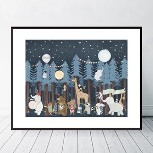 The Twilight Parade. Nursery art, Nursery wall art, Children's wall art, Baby nursery print, Woodland nursery art, Woodland animals print image 1