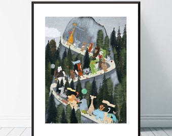 Little Adventure Mountain. Children's wall art, Nursery art, Neutral nursery art, Children's picture, Woodland nursery, Baby nursery prints