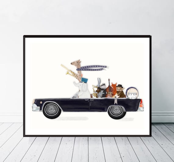 Off to Jazz Club. Nursery Art, Children's Wall Art, Music