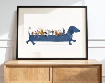 Starlight Chien Nursery Art Print, Forest Animals, Woodland Storybook Theme, Kids Wall art