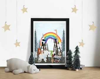 Lets All Paint A Rainbow. Nursery art, Children's wall art, Fun theme, rainbows and stars, Children's picture, Nursery prints, Baby nursery
