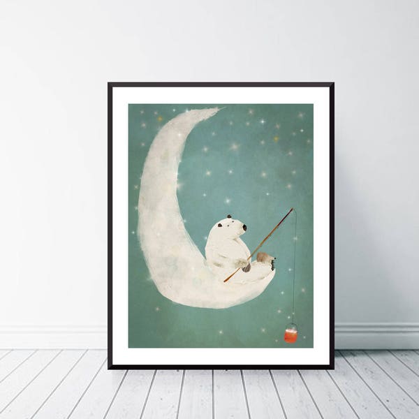 Catch a falling star. Nursery art, Baby nursery print, Moon and stars, Children's picture, Nursery wall art, Baby nursery art, Whimsical art