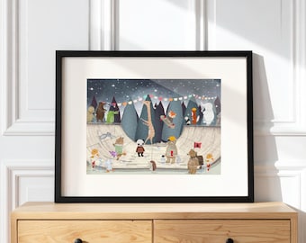 Little Skate Park nursery Print, Woodland Animal Skate & Surf Decor, Whimsical Wall Art