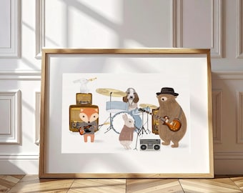 Little rock stars. Nursery Wall Art – Woodland Animals Print for Kids Room