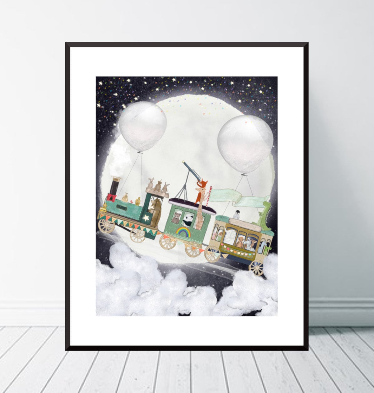 The Starlight Express. Nursery art, Children's wall art, Adventure theme, Woodland animals, Children's picture, Baby nursery decor,