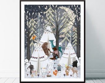 Tipi Forest. Nursery art, Children's wall art, Woodland nursery art, Cute illustrations, Children's picture, Nursery prints, Whimsical art