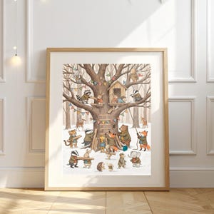 Let’s build a treehouse Nursery Print, Woodland Forest Animals Wall Art, Kids Room Decor