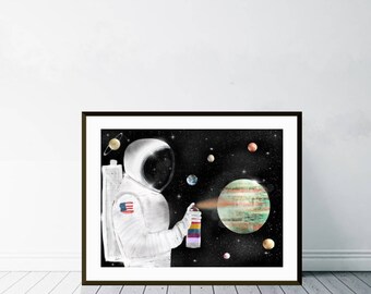 Space Graffiti. Solar system print, Space wall art, Retro space art, Nursery space theme, Children's wall art, Astronaut posters