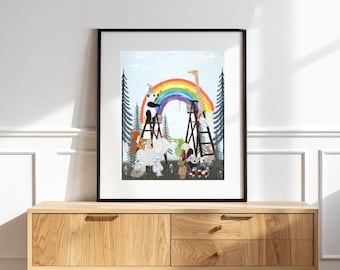 Lets paint Rainbow's Nursery Prints, Kids Room Wall Art, Woodland Animal Print