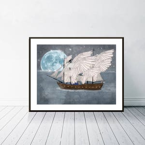 The Wing Ship. Children's wall art, Adventure wall art, Adventure theme, Neutral nursery art, Nautical wall art, Whimsical wall art.