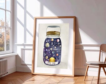 Space jar Space Nursery Wall Art, Solar System Print, Kids Room Decor