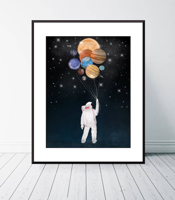 Balloon Universe Astronaut Wall Art Solar System Print Solar System Poster Solar System Art Space Posters Nursery Solar System Print