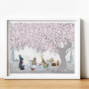 Little Blossom Tree. Nursery wall art, Girls nursery art, Reading theme, Girls nursery print, Children's wall art, Pink theme, Baby girl