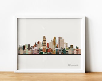 Minneapolis Skyline, Minneapolis city print, Minneapolis Minnesota , City skyline print, City skyline art, Colorful Cityscapes, City print