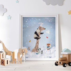 Wish Upon A Star. Nursery art, Dreamy nursery print, Woodland animals, Children's wall art, Adventure theme, Baby nursery art print