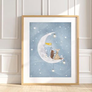 Starlight Wishes with you. Nursery wall art, Woodland Animals print , Kids Room decor,