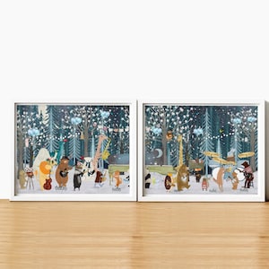 the big moon band Nursery Art Print, Forest Animals, Woodland Storybook Theme, Kids Wall art