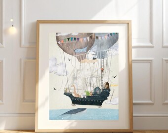 Wonder Adventure day Nursery Print, Woodland Forest Animals Wall Art, Kids Room Decor