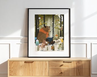 Starlight story Nursery Prints, Kids Room Wall Art, Woodland Animal Print, Baby Shower Gift