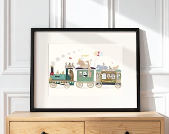 Petite nature train Nursery Wall Art – Woodland Animals Print for Kids Room