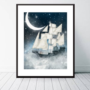 Sky full of stars. Nursery wall art, Nautical art, Adventure wall art, Space and galaxy, Children's picture, Children's wall art, Whimsical