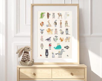 Woodland Animal Alphabet Print Wall Art, 11x14 or 16x20, ABC, Gender ...