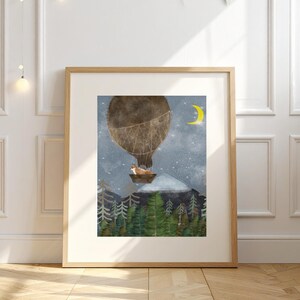 Lámina con diseño de zorro y erizo con globos, arte mural de animales del bosque, láminas originales para la habitación infantil.