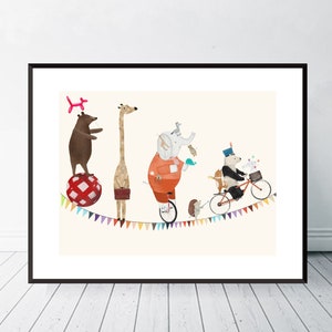 Le Cirque Animal. Nursery art, Circus theme, Children's wall art, Neutral nursery art, Children's picture, Woodland theme, Adventure theme,