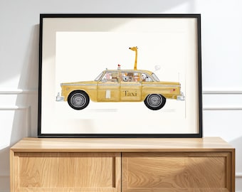 Little Yellow Taxi. Nursery Wall Art – Woodland Animals Print for Kids Room