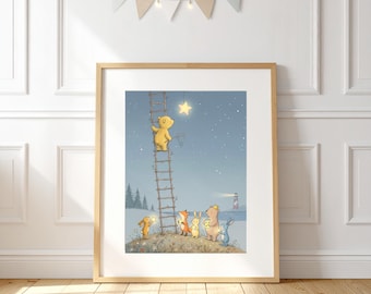 Catch a Star Nursery Print, Kids Room wall Art, Woodland animals Prints