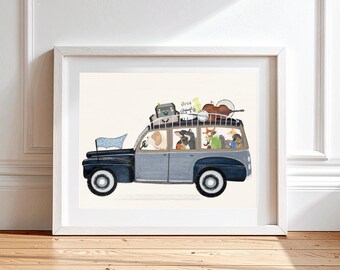 the band wagon Nursery Print, Woodland Forest Animals Wall Art, Kids Room Decor