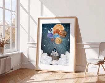 A space adventure Astronaut Print, Solar System Poster, Space Kids Room Decor
