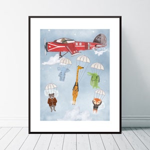 Cielos de aventura. Arte infantil, Tema de aventura, Animales del bosque, Arte de pared para niños, Cuadro infantil, Arte infantil neutro, Arte caprichoso