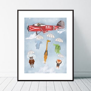 Adventure Skies. Nursery art, Adventure theme, Woodland animals, Children's wall art, Children's picture, Neutral nursery art, Whimsical art