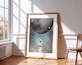 Voyager 1 Astronaut poster, solar system print , kids room decor