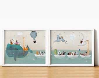 A Nautical Adventure Nursery Prints, Kids Room Wall Art, Woodland Animal Print, Baby Shower Gift
