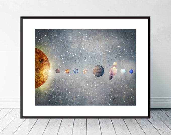 The solar system. Solar system print, Solar system poster, Solar system art, Space poster, Nursery solar system print, Space and galaxy art